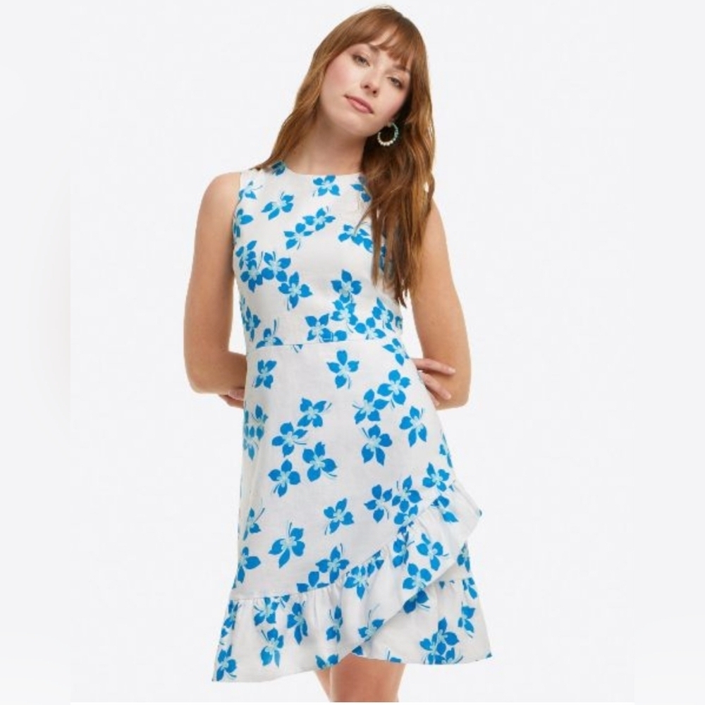 💕Draper & James faux wrap 100% linen floral dress